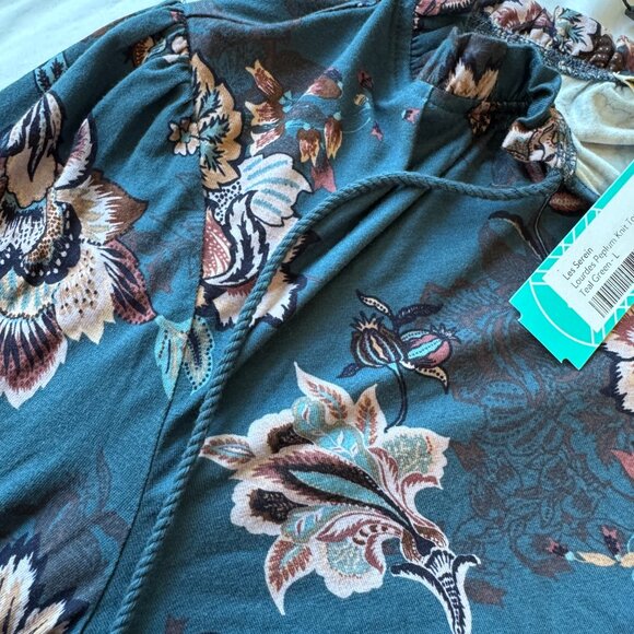 Les Serein Lourdes Peplum Blouse Teal Floral Sz L Large Stitch Fix NWT - Picture 12 of 12